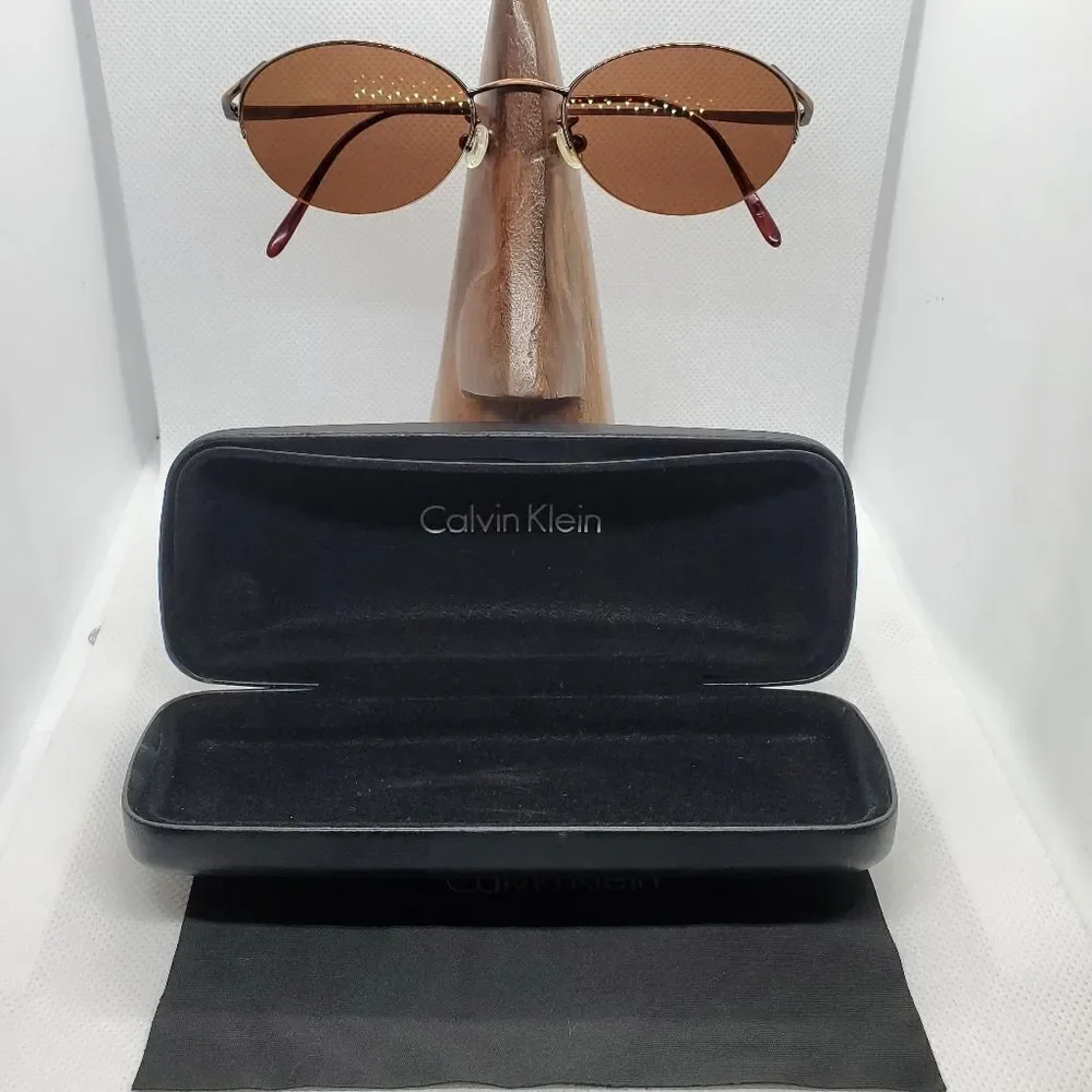 Calvin Klein Brown Prescription Sunglasses Frames, Case, & Cleaning Cloth